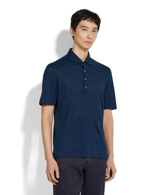 Zegna Blue Oasi Lino Polo Shirt for men