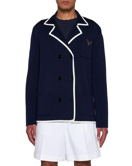 Valentino Blue Vgold Double-breasted Straight Hem Jacket for men