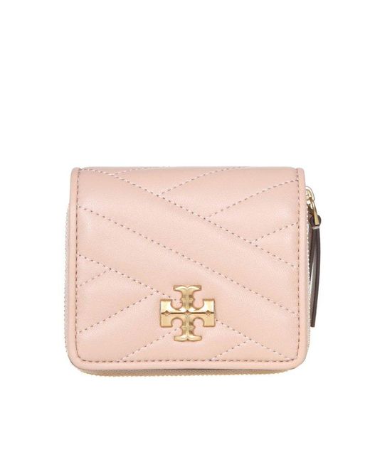 Tory Burch Kira Chevron Wallet In Sand Color Leather in Pink | Lyst