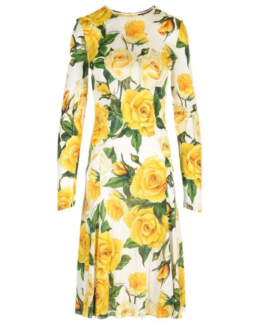 Dolce & Gabbana Yellow Viscose Jersey Midi Dress