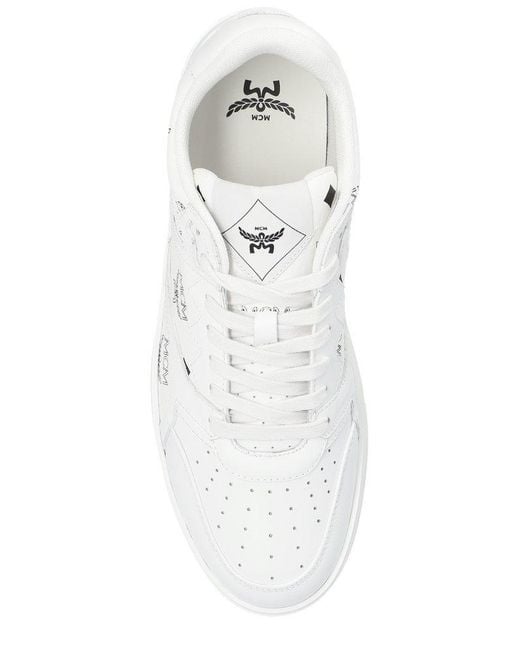 MCM White Neo Derby Visetos Lace-up Sneakers for men