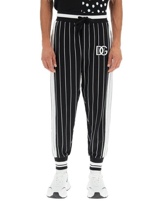 Dolce & Gabbana Cotton Dg Patch Drawstring Striped Track Pants in Black ...