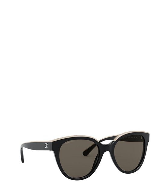 Chanel Round Frame Sunglasses in Gray | Lyst