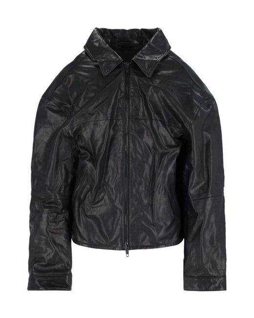 Balenciaga Black Off-Shoulder Leather Jacket for men