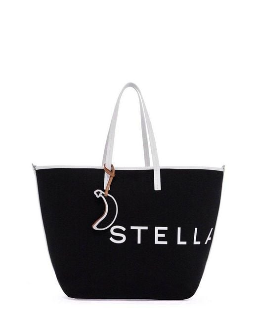 Stella McCartney Black Logo Printed Contrast-Trim Tote Bag