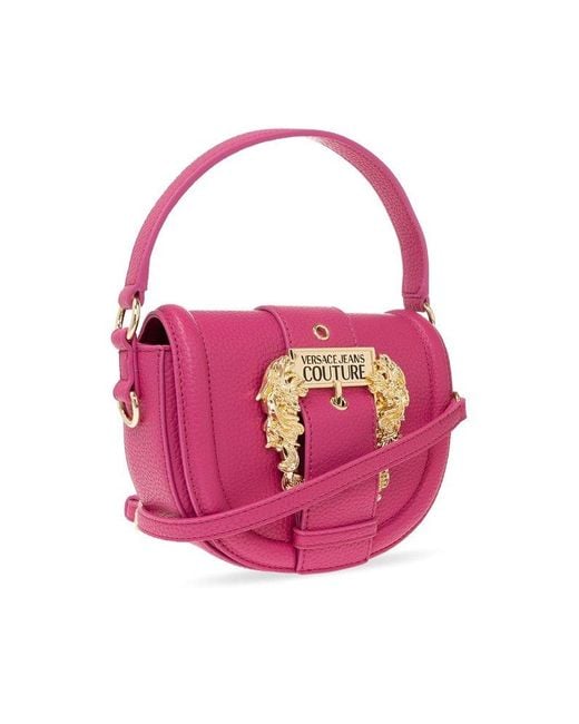 Versace Pink Baroque Buckle Foldover Top Tote Bag