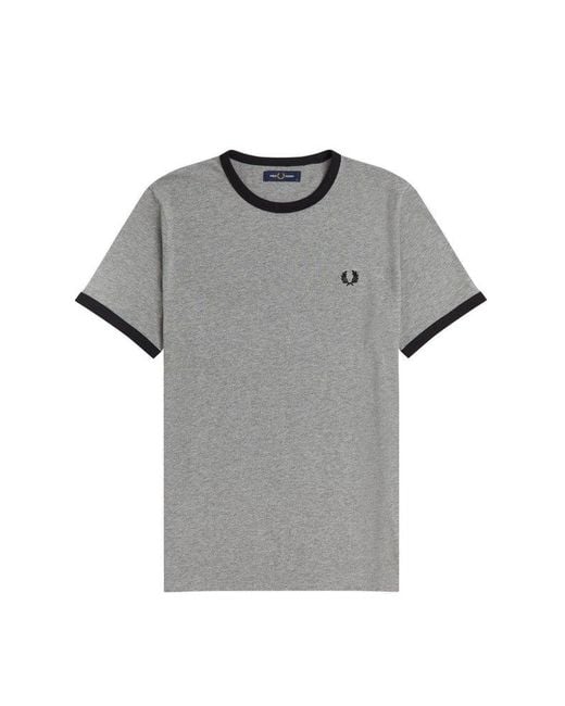 Fred Perry Gray Ringer Logo-embroidered Crewneck T-shirt for men