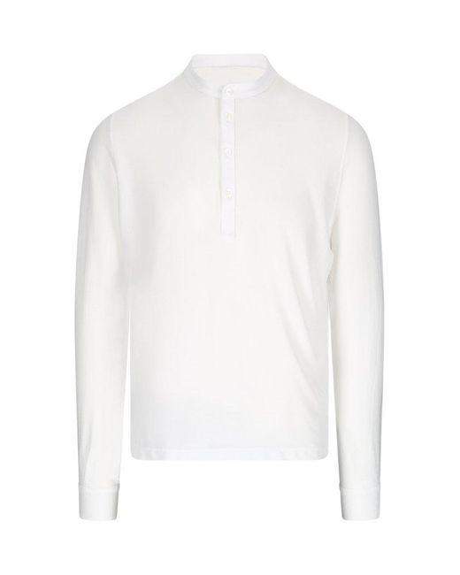 Zanone White Collarless Straight Hem Polo Shirt for men