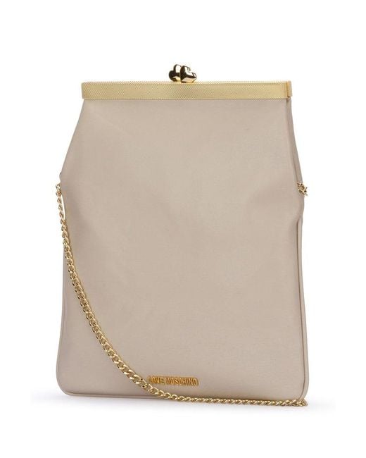 Love Moschino Natural Logo Lettering Heart-clasp Crossbody Bag