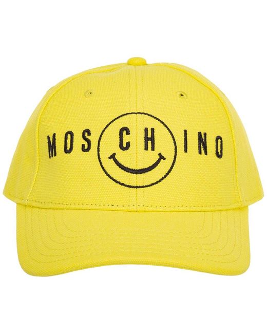 Moschino Yellow Smiley Embroidered Baseball Cap for men