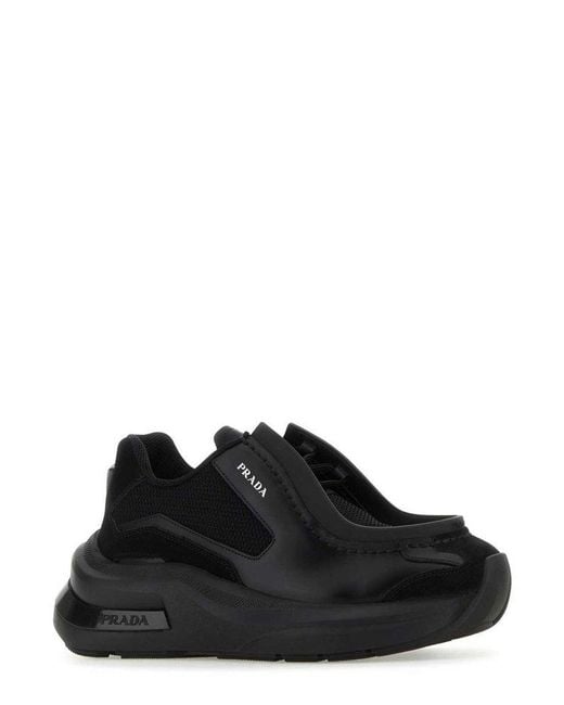 Prada Black Systeme Brushed Leather Sneakers With Bike Fabric And Suede Elements for men