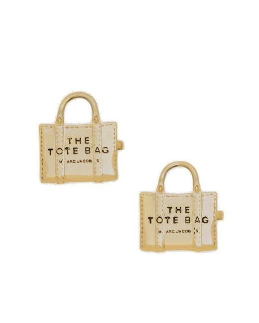 Marc Jacobs Metallic Tote Bag Logo Engraved Stud Earrings