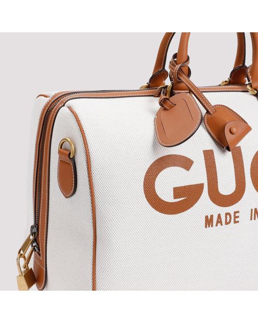 Gucci White Logo Printed Large Duffle Bag for men