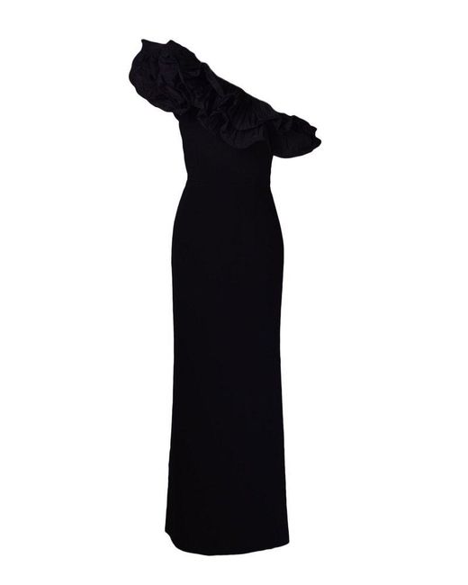 Rebecca Vallance Black Chloe Ruffled Sleeveless Gown