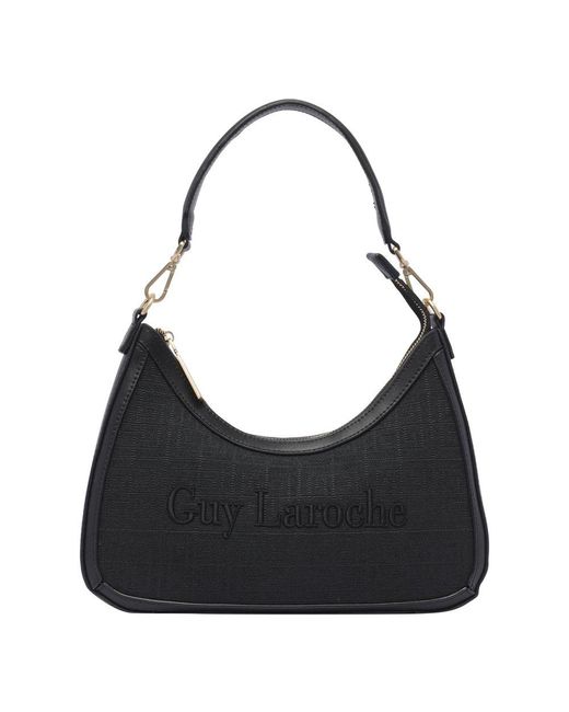 Guy Laroche Black Logo Embroidered Zipped Shoulder Bag