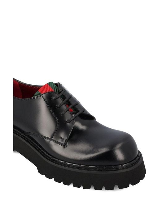 Gucci Black Chunky Sole Ribbon Stripe Derby Shoes for men