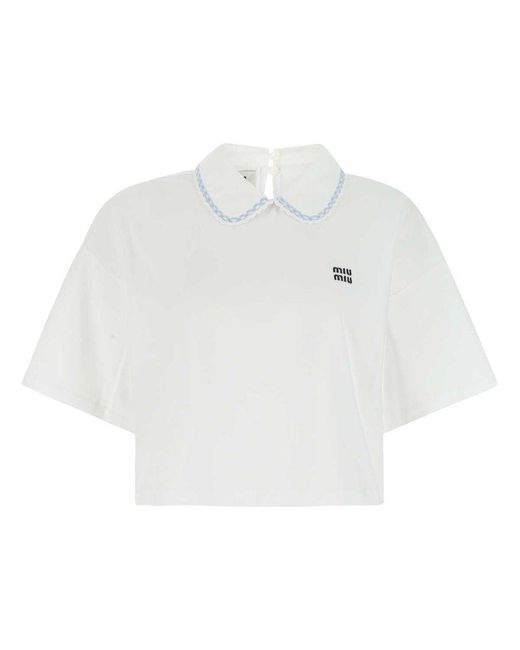 Miu Miu White Short Sleeved Cropped Polo Shirt