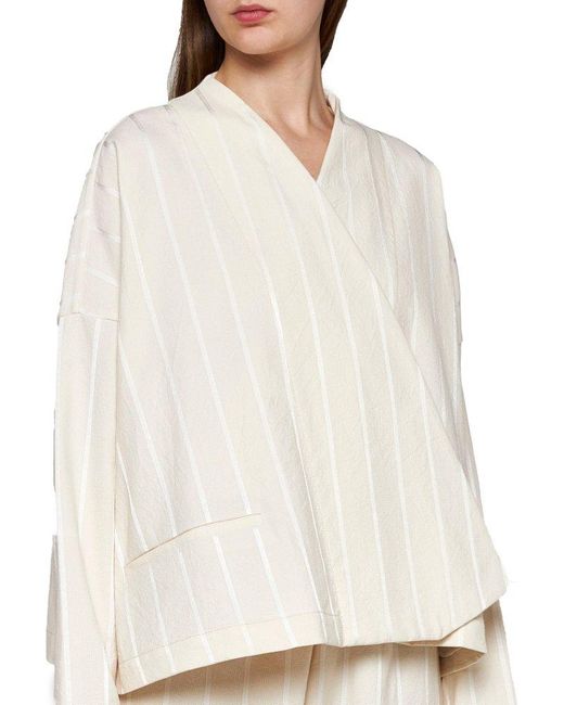 Uma Wang White Striped Long-sleeved Coat