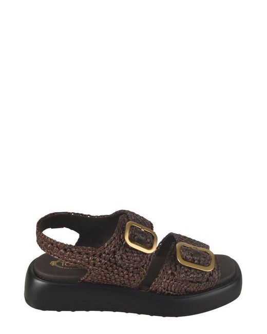 Tod's Brown Double Strap Buckle Sandals