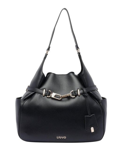 Liu Jo Black Logo-Lettering Buckled Shoulder Bag