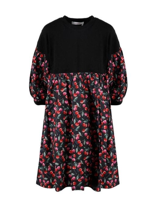See By Chloé Black Cherry-print Oversized Midi Dress