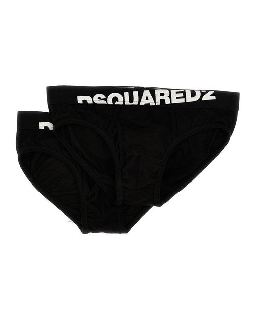 DSquared² Black 2-pack Elastic Logo Briefs Underwear, Body for men