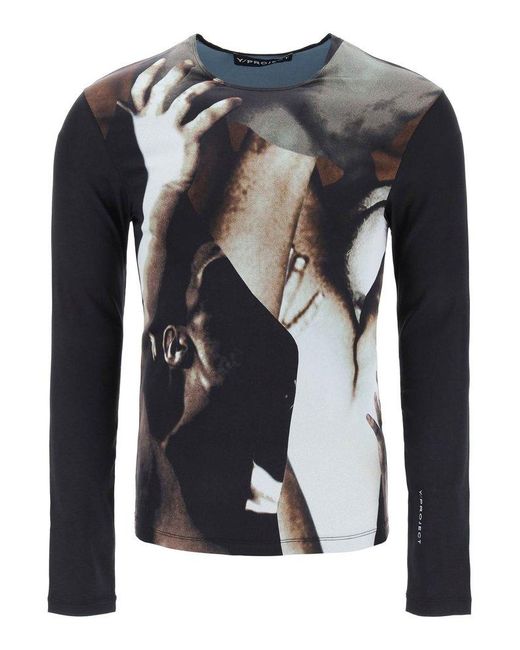 Y. Project Black T-shirt With Body Collage Print for men