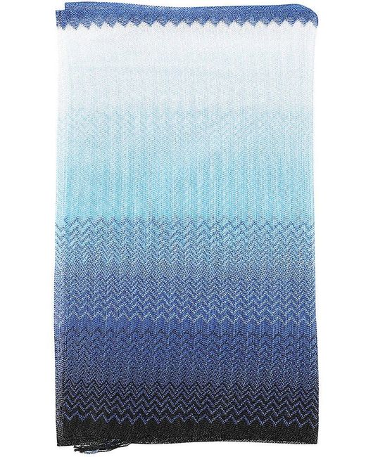 Missoni Blue Zigzag Woven Fringed-edge Scarf