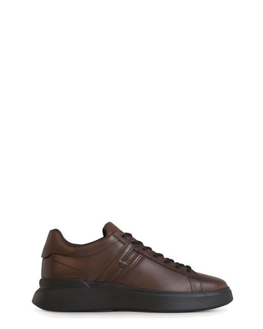Hogan Brown Logo Engraved Lace-up Sneakers for men