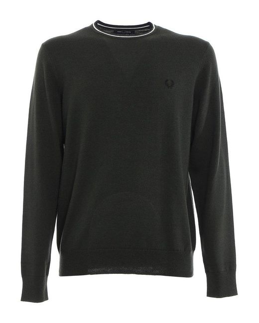 Fred Perry Black Stocking Stitch Wool And Cotton Jumper for men