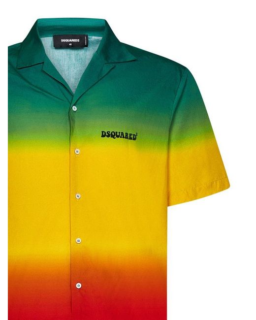 DSquared² Yellow Ombré-effect Short-sleeved Buttoned Shirt for men