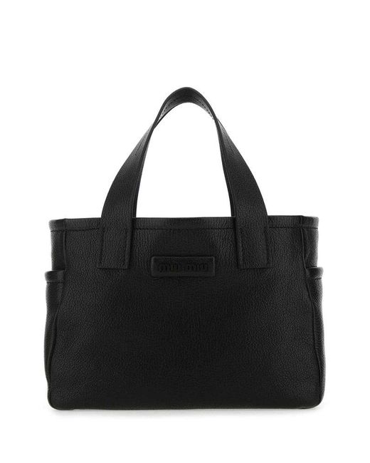 Miu Miu Logo Detailed Tote Bag in Black Lyst