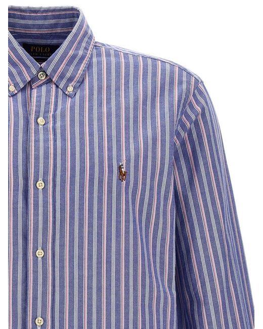 Polo Ralph Lauren Blue Logo Embroidery Striped Shirt for men