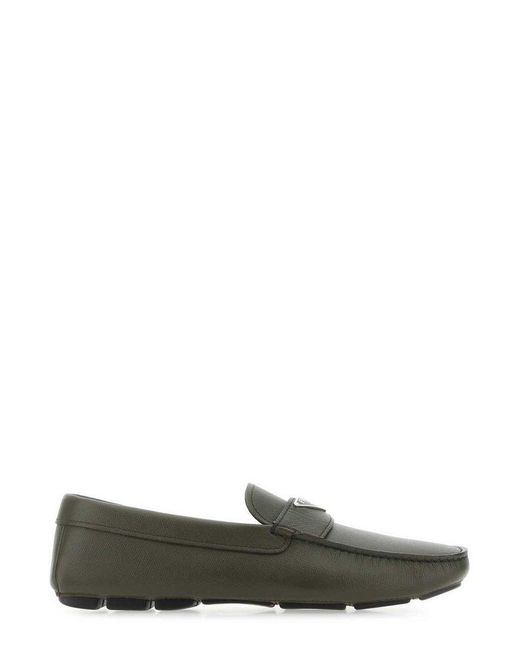Prada Green Olive Leather Loafers for men