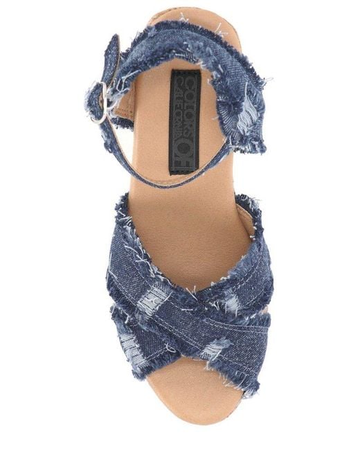Colors Of California Blue Wedge Sandals