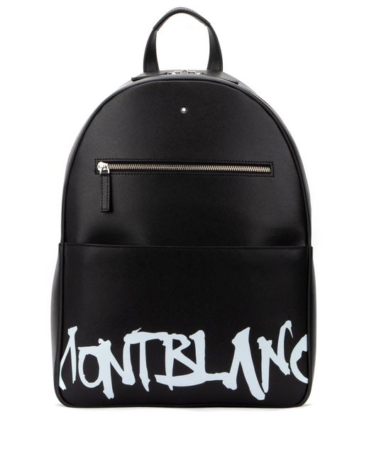Montblanc Black Men's Saffiano Leather Graffiti Logo Backpack for men