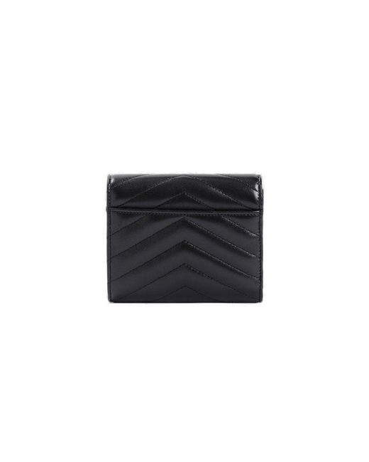 Saint Laurent Black Cassandre Matelassé Compact Tri-fold Wallet