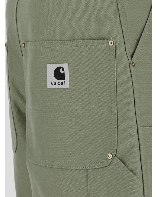Sacai Green X Carhartt Wip Logo Patch Belted Waist Shorts