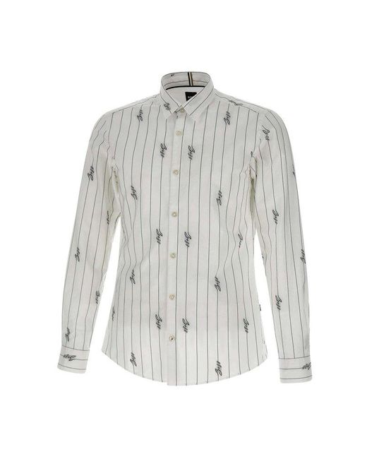Boss White Logo Stripe Dress Shirt for men