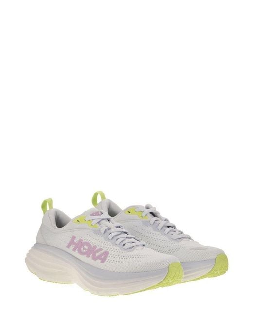 Hoka One One White Bondi 8 Lace-Up Sneakers