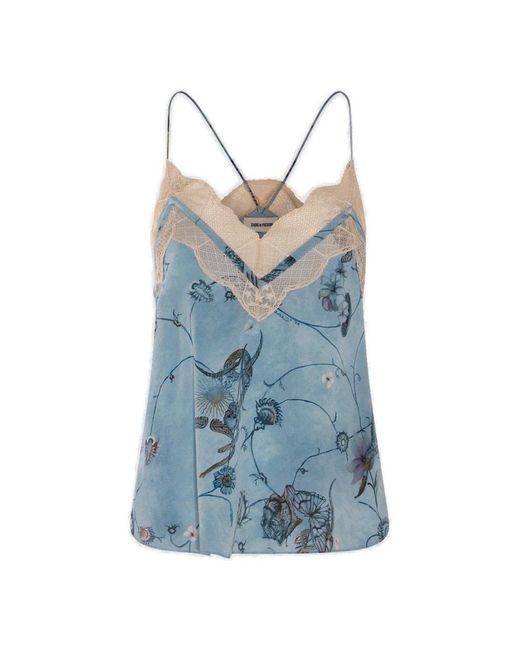 Zadig & Voltaire Blue Lace-detailed Sleeveless Top