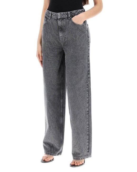 ROTATE BIRGER CHRISTENSEN Gray Rotate Wide Leg Jeans With Rhinest