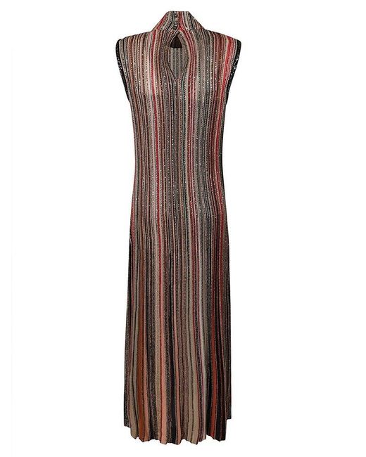 Missoni Brown Sequin-embellished Sleeveless Striped Dress