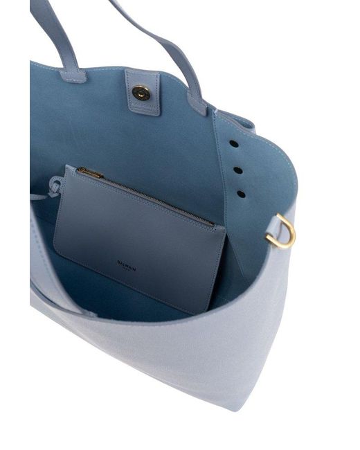 Balmain Blue ‘Embleme’ Shopper Bag, , Light