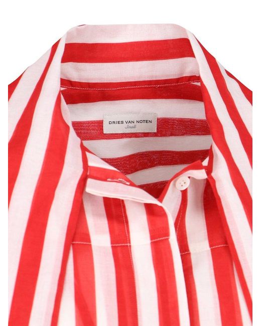 Dries Van Noten Red Striped Long-sleeved Shirt for men