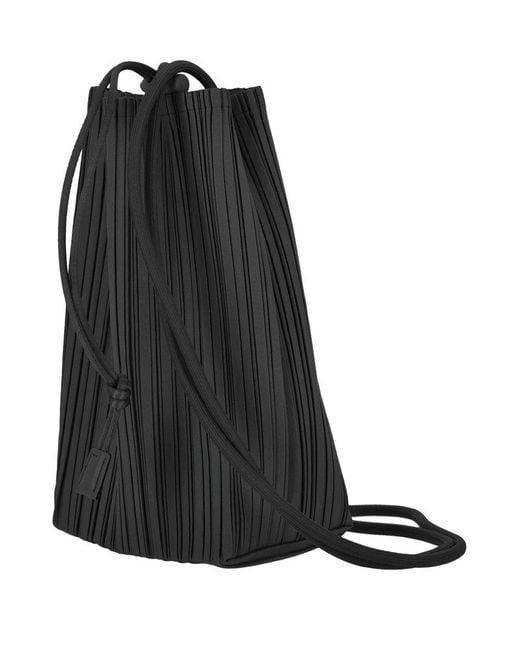 Pleats Please Issey Miyake Black Pleated Drawstring Tote Bag