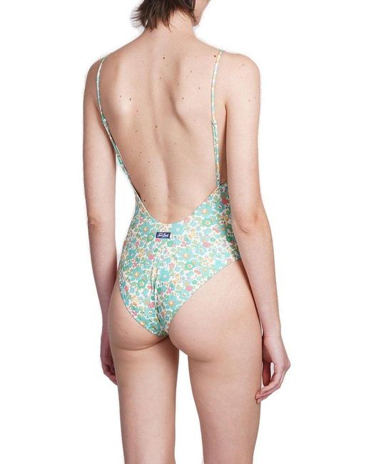 Mc2 Saint Barth Blue Cecille Floral-printed One-piece Swimsuit