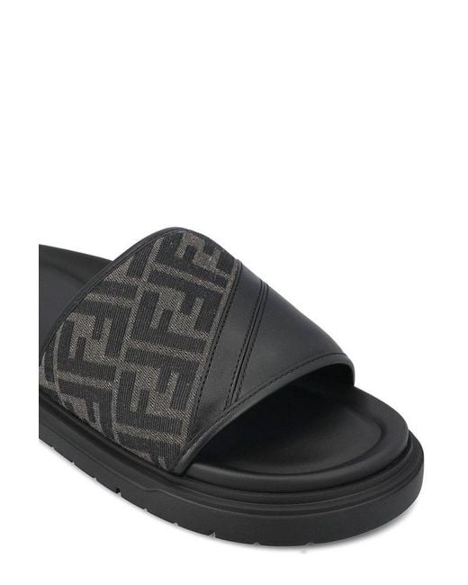 Fendi Black Ff Jacquard Open Toe Slides for men