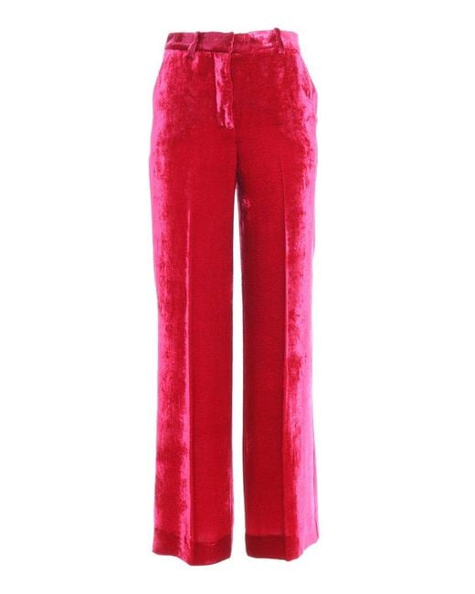 P.A.R.O.S.H. Red Pleat Detailed Wide-Leg Velvet Trousers