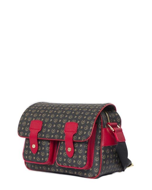 Pollini Red Monogram Printed Foldover-Top Shoulder Bag